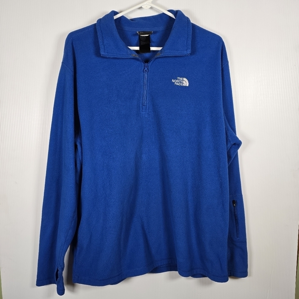 The North Face Mens Royal Blue 1/4 Zip Long Sleeve Fleece Pullover Size Large